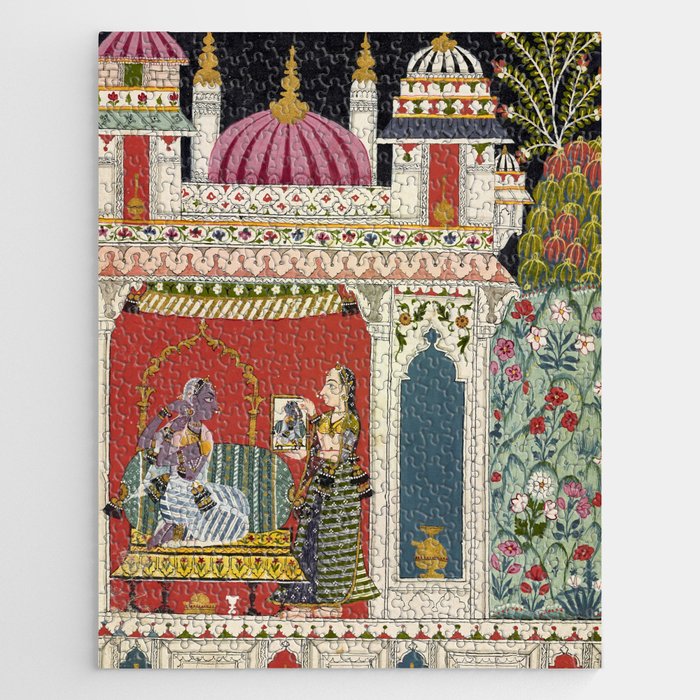 Antique Indian Illustration Princess Mirror Jigsaw Puzzle Gallery Image 1