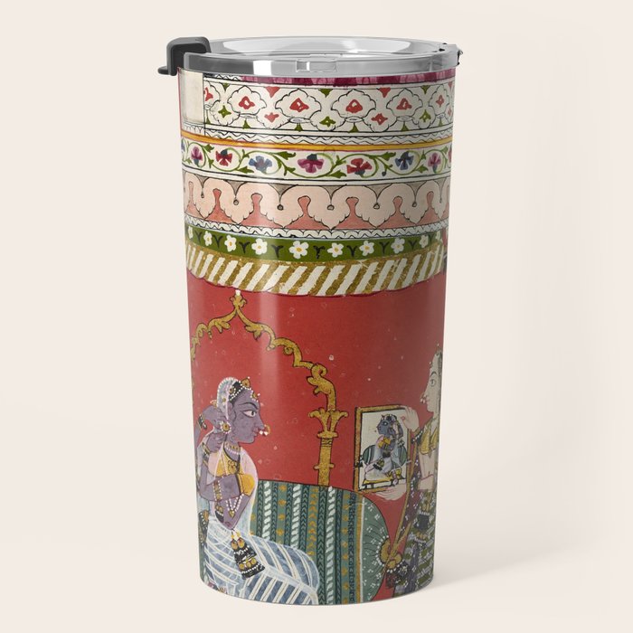 Antique Indian Illustration Princess Mirror Travel Mug Gallery Image 3
