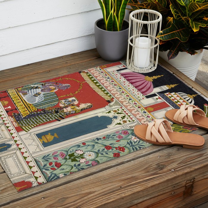 Antique Indian Illustration Princess Mirror Outdoor Rug Gallery Image 2