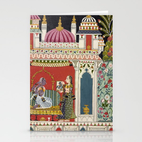 Antique Indian Illustration Princess Mirror Stationery Card Gallery Image 2