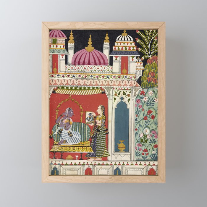 Antique Indian Illustration Princess Mirror Mini Art Print Gallery Image 1