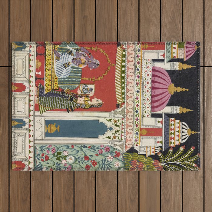 Antique Indian Illustration Princess Mirror Outdoor Rug Gallery Image 1