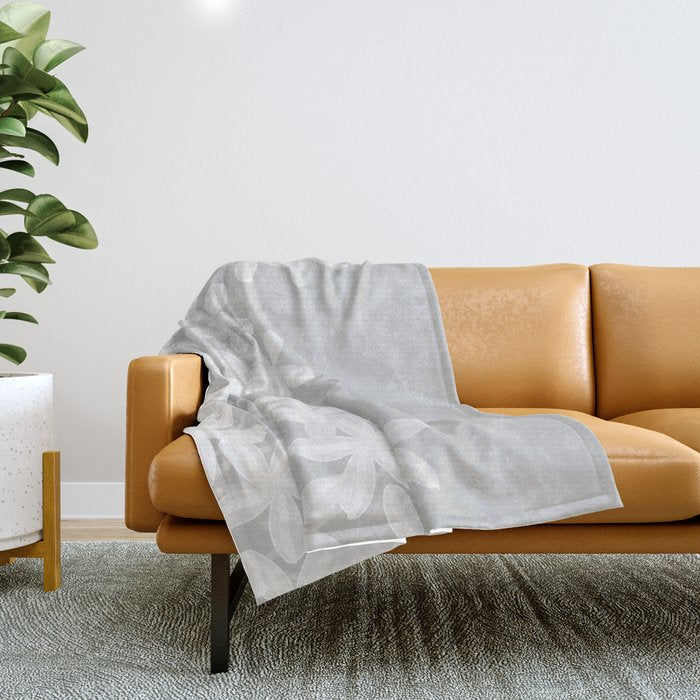 White flowers grey background  Throw Blanket Gallery Image 1