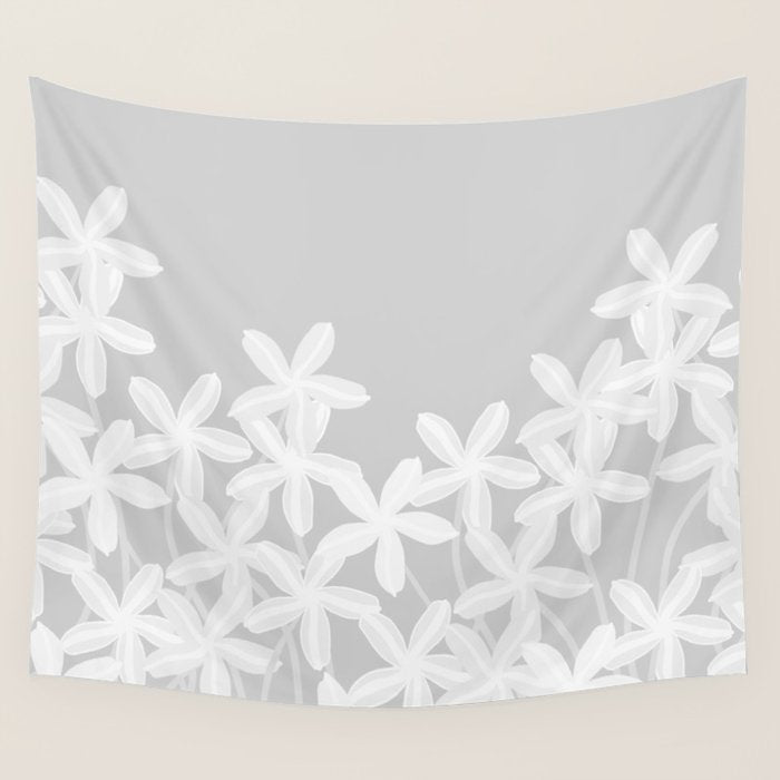 White flowers grey background  Wall Tapestry Gallery Image 4