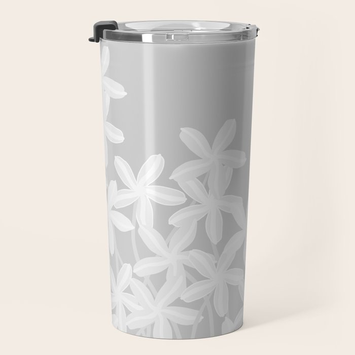 White flowers grey background  Travel Mug Gallery Image 3