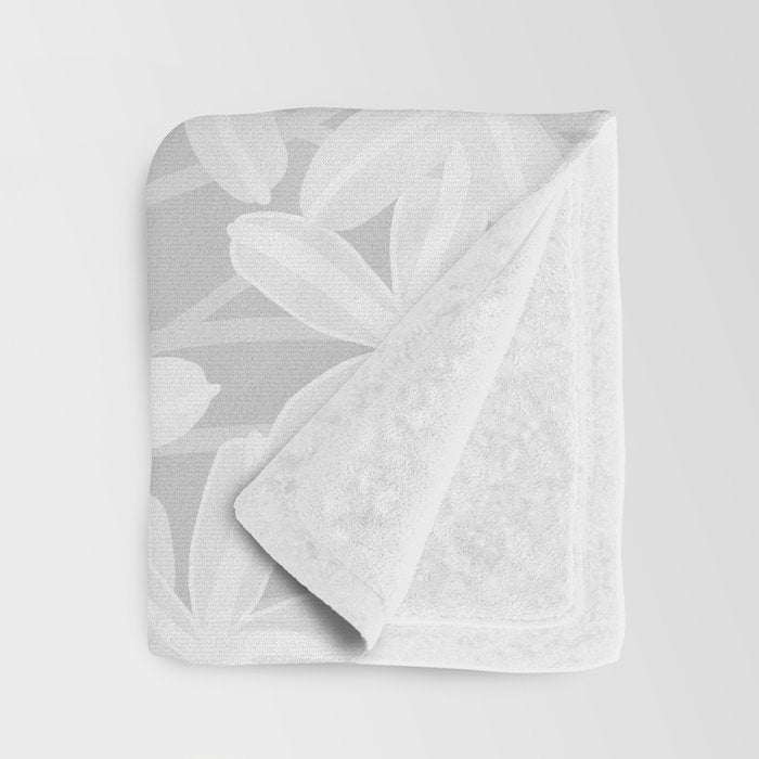 White flowers grey background  Throw Blanket Gallery Image 3
