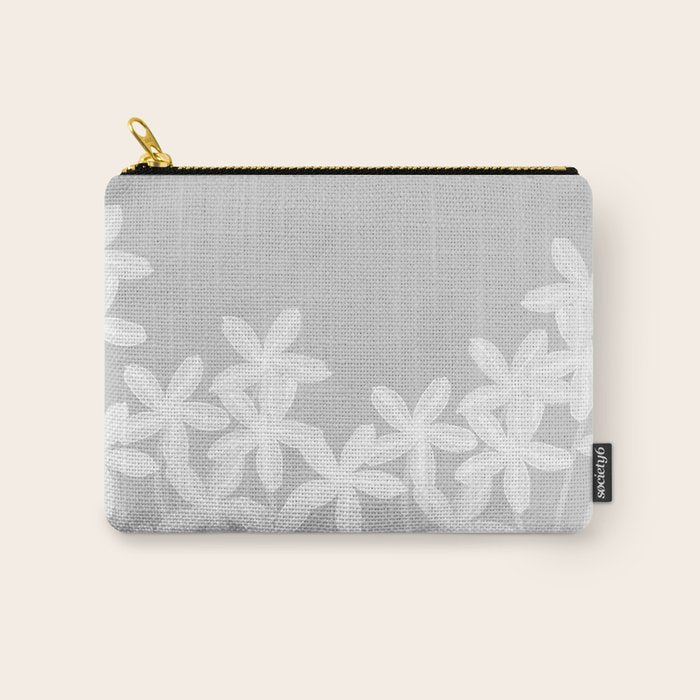 White flowers grey background  Carry All Pouch Gallery Image 1