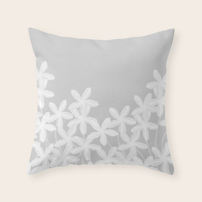 White flowers grey background  Throw Pillow Gallery Image 6