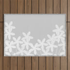 White flowers grey background  Outdoor Rug Gallery Image 1