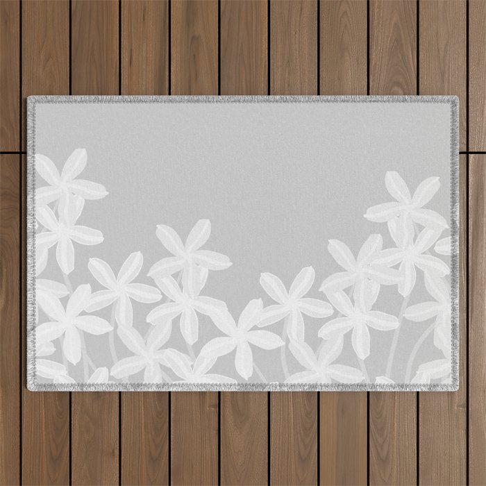 White flowers grey background  Outdoor Rug Gallery Image 1
