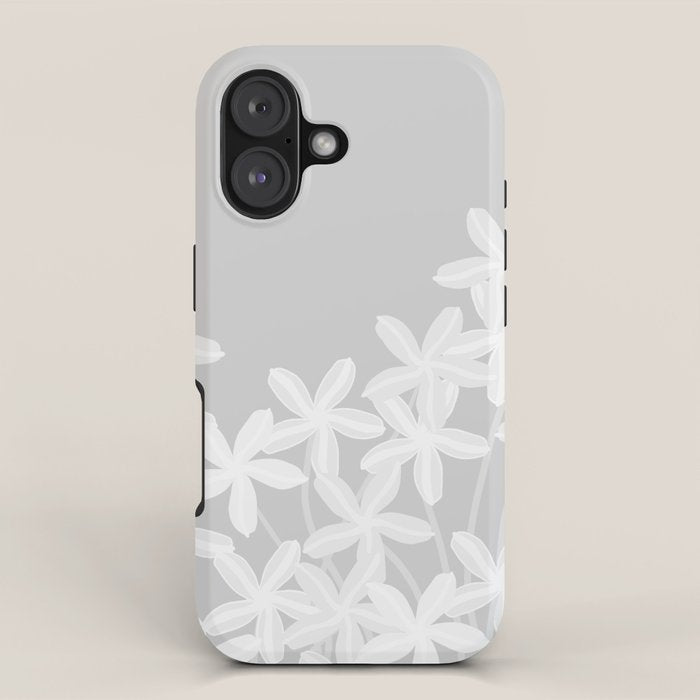 White flowers grey background  iPhone Case Gallery Image 1