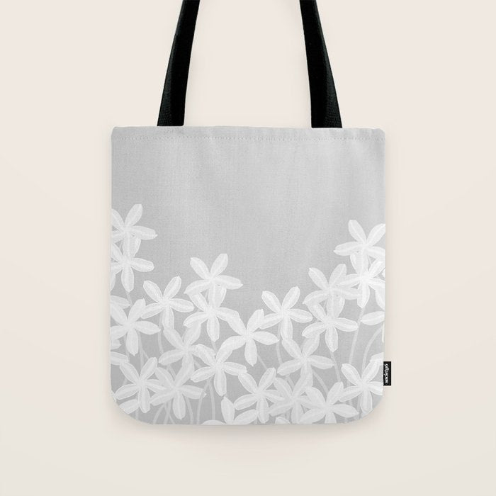 White flowers grey background  Tote Bag Gallery Image 1