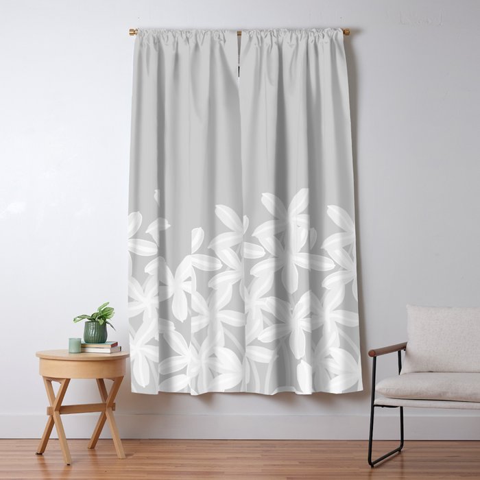 White flowers grey background  Window Curtain Gallery Image 1