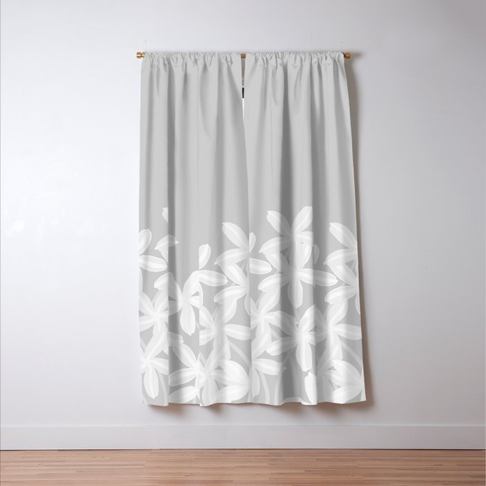 White flowers grey background  Window Curtain Gallery Image 3