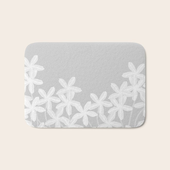 White flowers grey background  Bath Mat Gallery Image 1