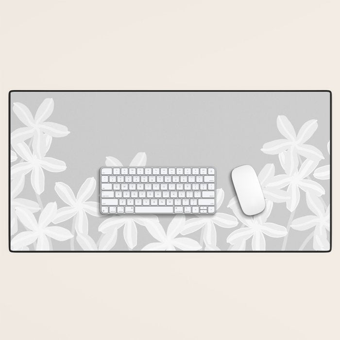 White flowers grey background  Desk Mat Gallery Image 1
