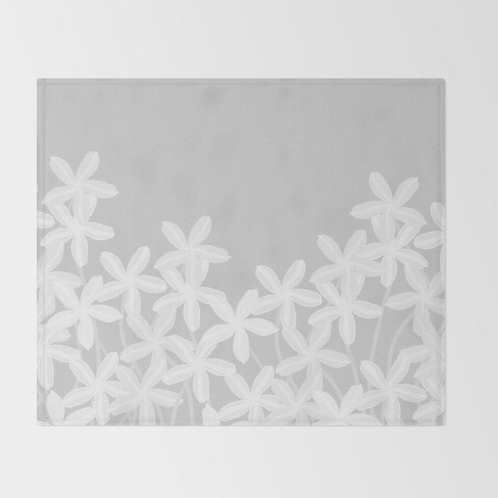 White flowers grey background  Throw Blanket Gallery Image 2