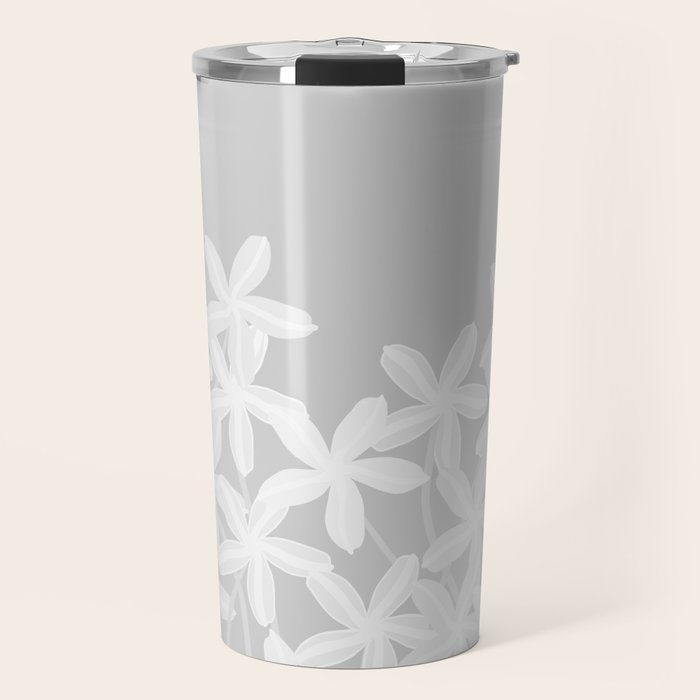 White flowers grey background  Travel Mug Gallery Image 1