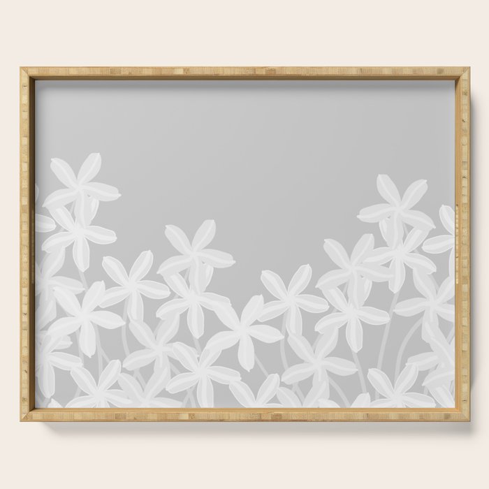 White flowers grey background  Serving Tray Gallery Image 1