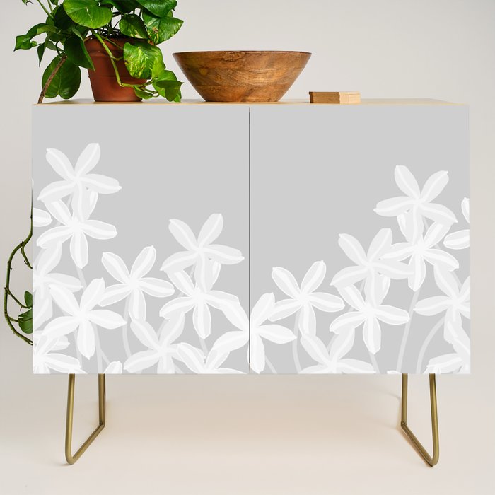 White flowers grey background  Credenza Gallery Image 1