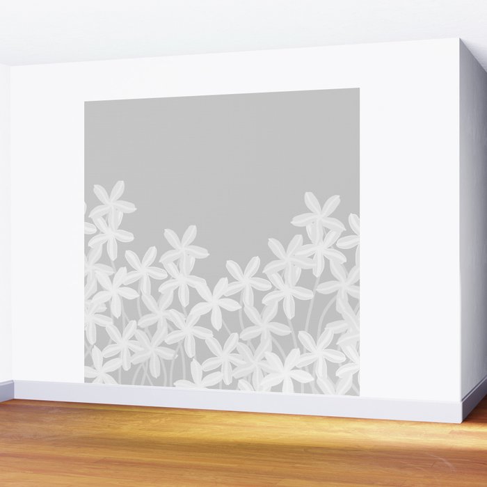White flowers grey background  Wall Mural Gallery Image 2
