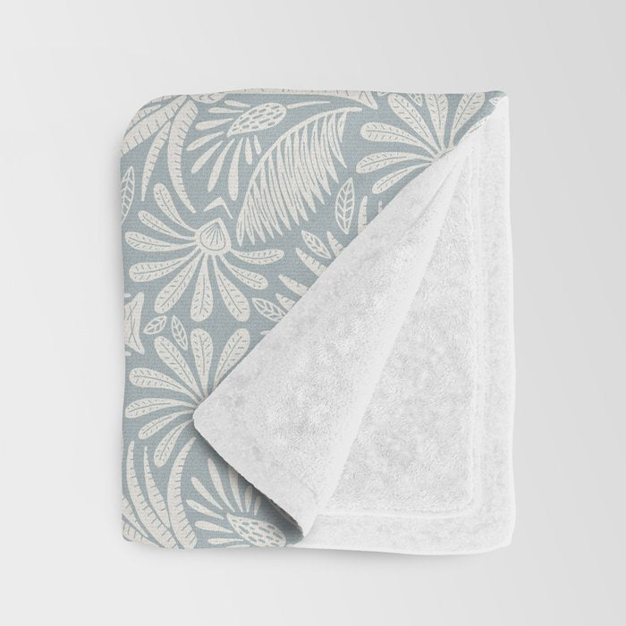 Palm Damask - Coastal Blue Throw Blanket Gallery Image 3
