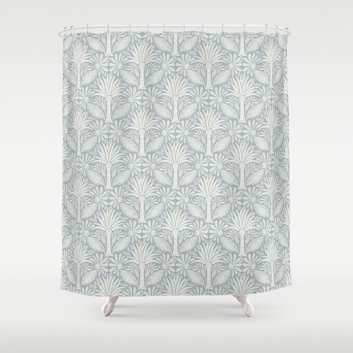 Palm Damask - Coastal Blue Shower Curtain Gallery Image 1