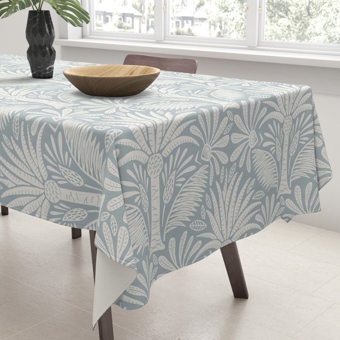 Palm Damask - Coastal Blue Tablecloth Gallery Image 3