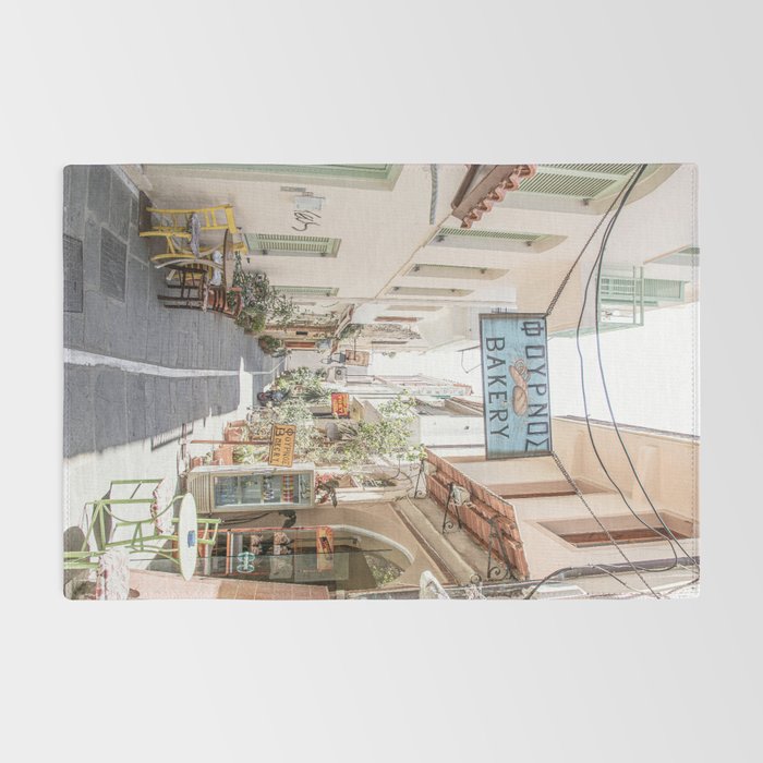 Street In Greece Photo | Pastel Village Houses Summer Art Print | Europe Digital Travel Photography Rug Gallery Image 2