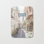 Street In Greece Photo | Pastel Village Houses Summer Art Print | Europe Digital Travel Photography Bath Mat Gallery Image 1
