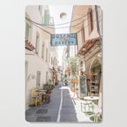 Street In Greece Photo | Pastel Village Houses Summer Art Print | Europe Digital Travel Photography Cutting Board Gallery Image 1