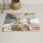 Street In Greece Photo | Pastel Village Houses Summer Art Print | Europe Digital Travel Photography Rug Gallery Image 1