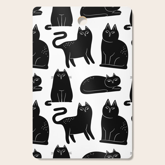Funny black cat animal cartoon pattern Cutting Board Gallery Image 1