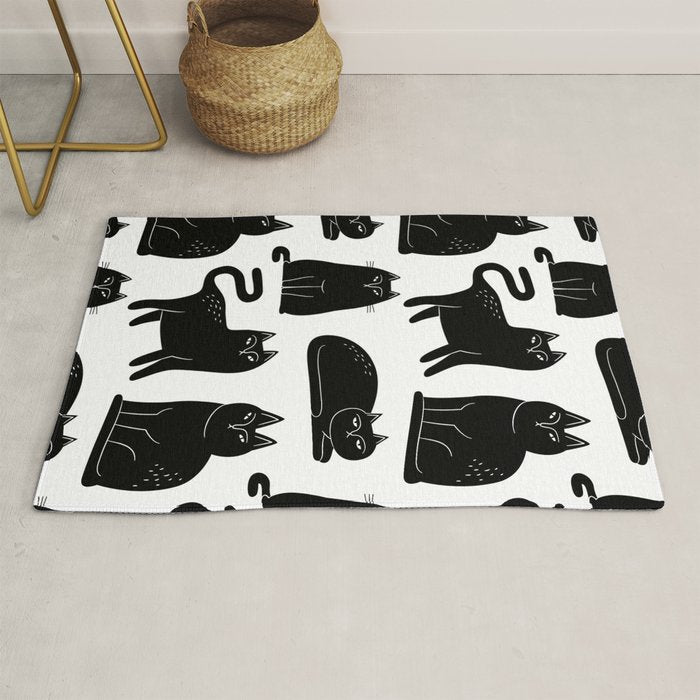 Funny black cat animal cartoon pattern Rug Gallery Image 1