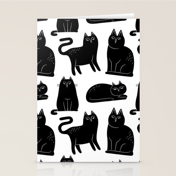 Funny black cat animal cartoon pattern Stationery Card Gallery Image 2