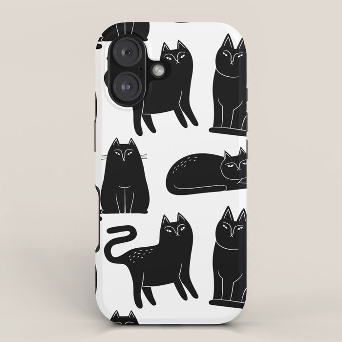 Funny black cat animal cartoon pattern iPhone Case Gallery Image 1