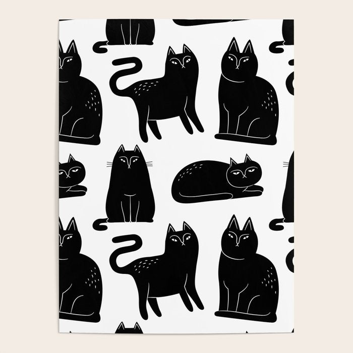 Funny black cat animal cartoon pattern Poster Gallery Image 4