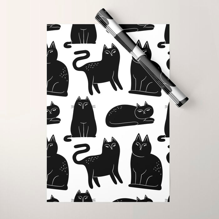 Funny black cat animal cartoon pattern Wrapping Paper Gallery Image 1