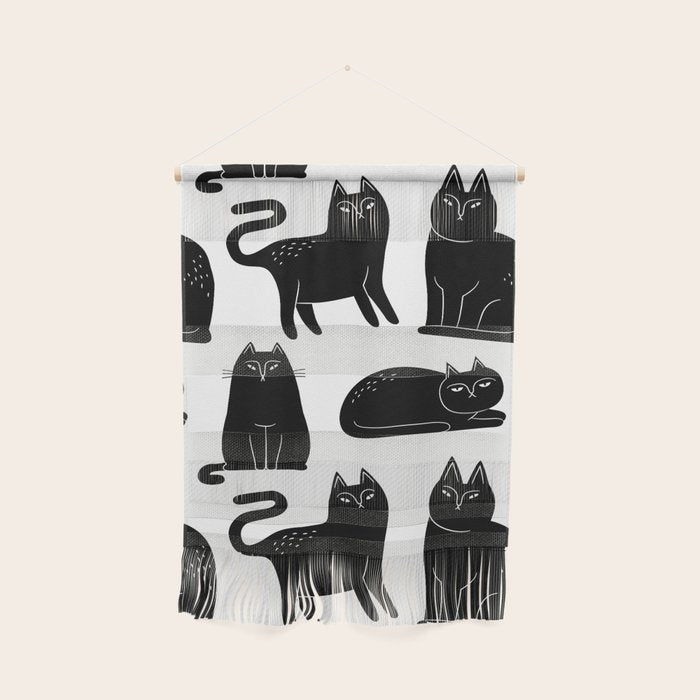 Funny black cat animal cartoon pattern Wall Hanging Gallery Image 1