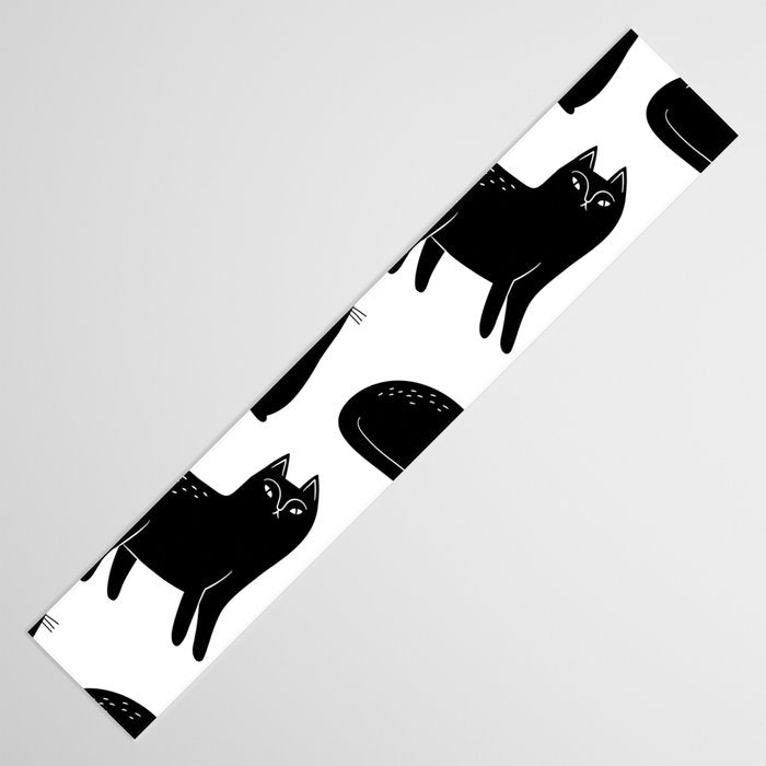 Funny black cat animal cartoon pattern Table Runner Gallery Image 3