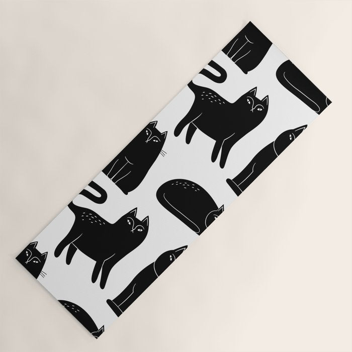 Funny black cat animal cartoon pattern Yoga Mat Gallery Image 1