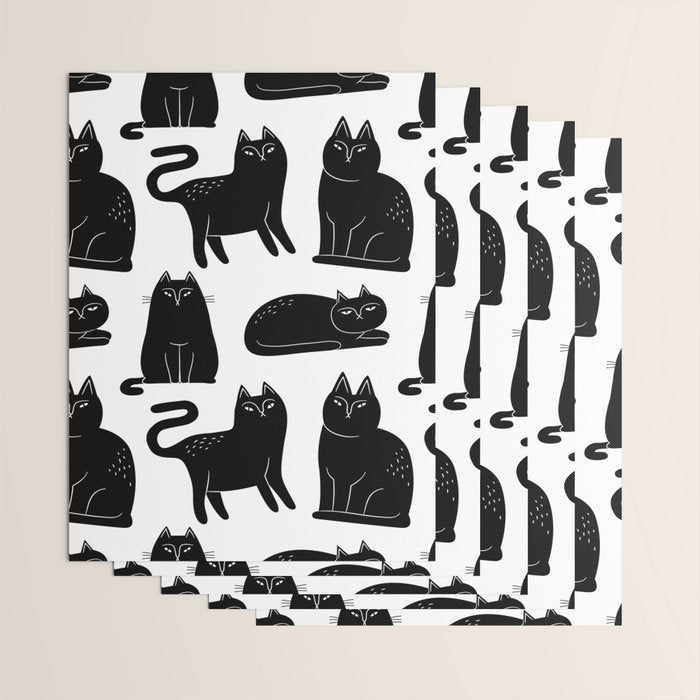 Funny black cat animal cartoon pattern Wrapping Paper Gallery Image 3