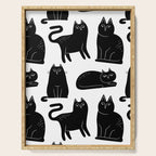 Funny black cat animal cartoon pattern Serving Tray Gallery Image 1