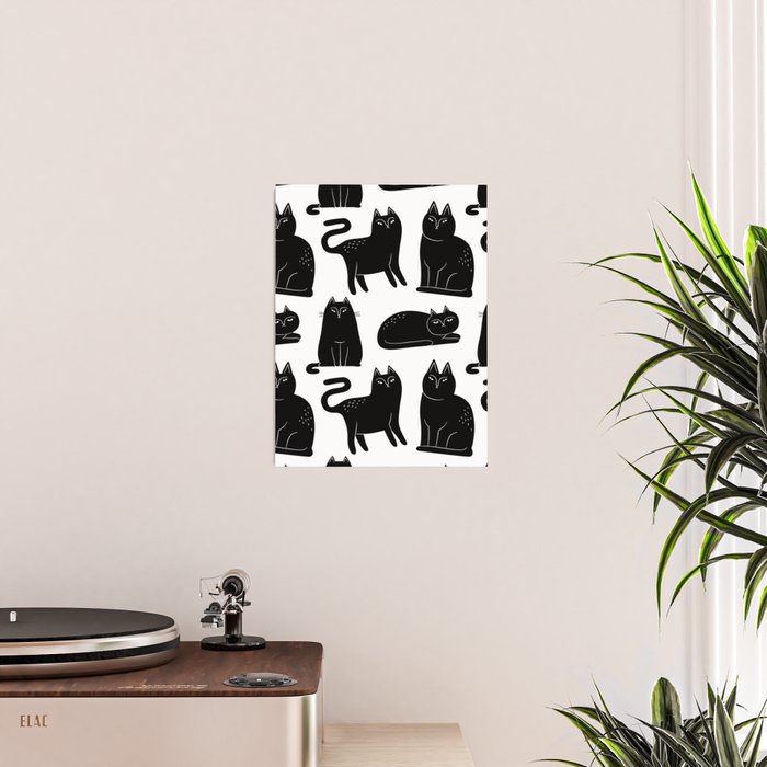 Funny black cat animal cartoon pattern Poster Gallery Image 2