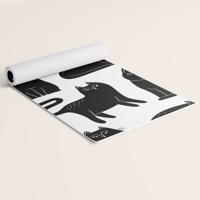 Funny black cat animal cartoon pattern Yoga Mat Gallery Image 2