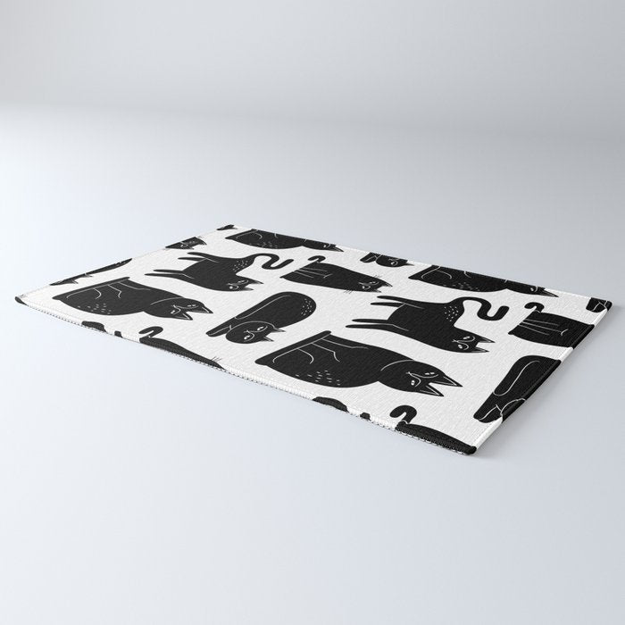 Funny black cat animal cartoon pattern Rug Gallery Image 3
