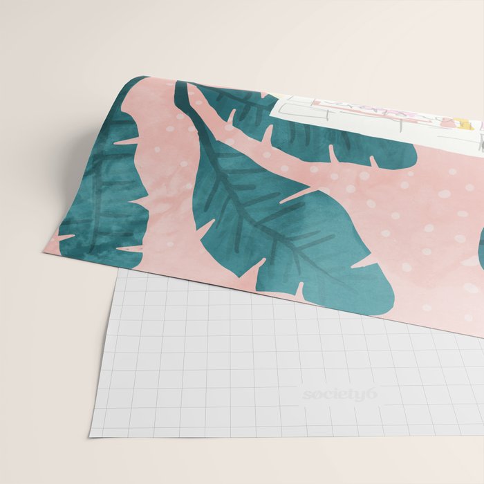 Modern Bohemian Morning Newspaper | Tropical Banana Leaves Palm Watercolor | Boho Woman & Decor Wrapping Paper Gallery Image 2