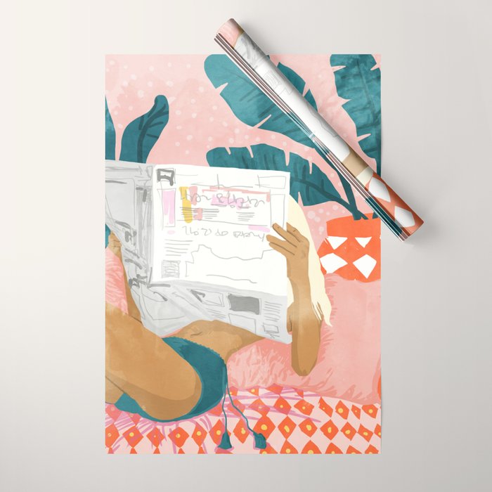 Modern Bohemian Morning Newspaper | Tropical Banana Leaves Palm Watercolor | Boho Woman & Decor Wrapping Paper Gallery Image 1