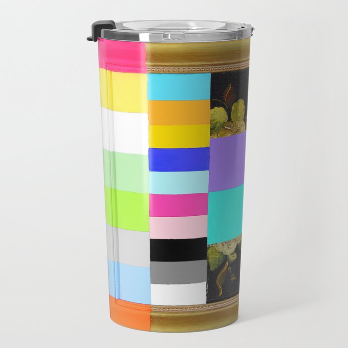 A Painting of Flowers With Color Bars Travel Mug Gallery Image 3