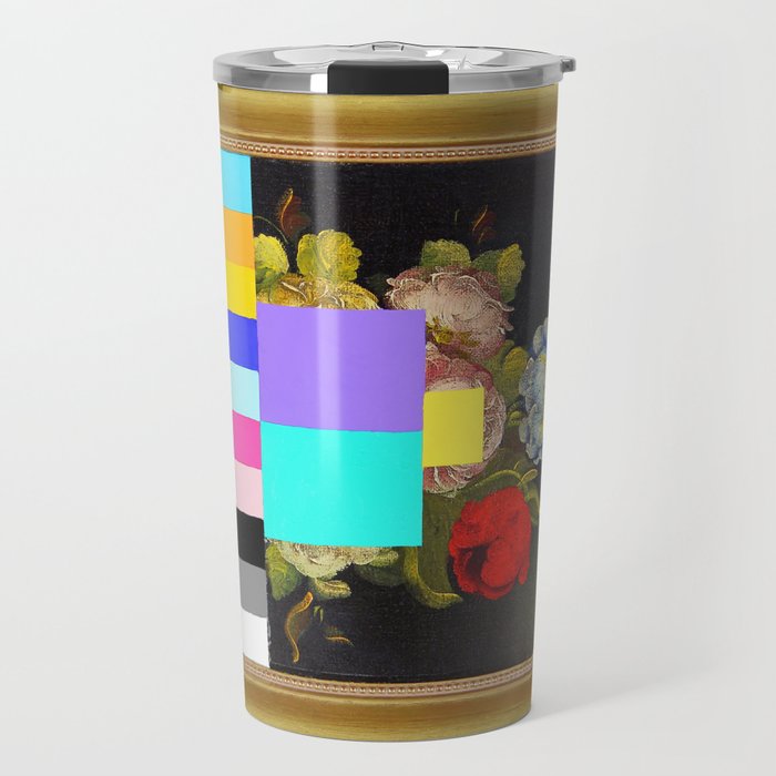 A Painting of Flowers With Color Bars Travel Mug Gallery Image 1